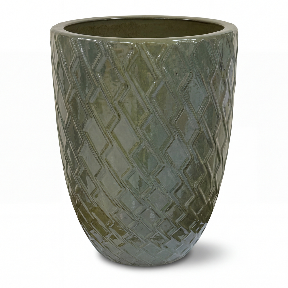 Wzorzysta doniczka ceramiczna Zeus 2 - Khaki - L (30 x 44 cm)