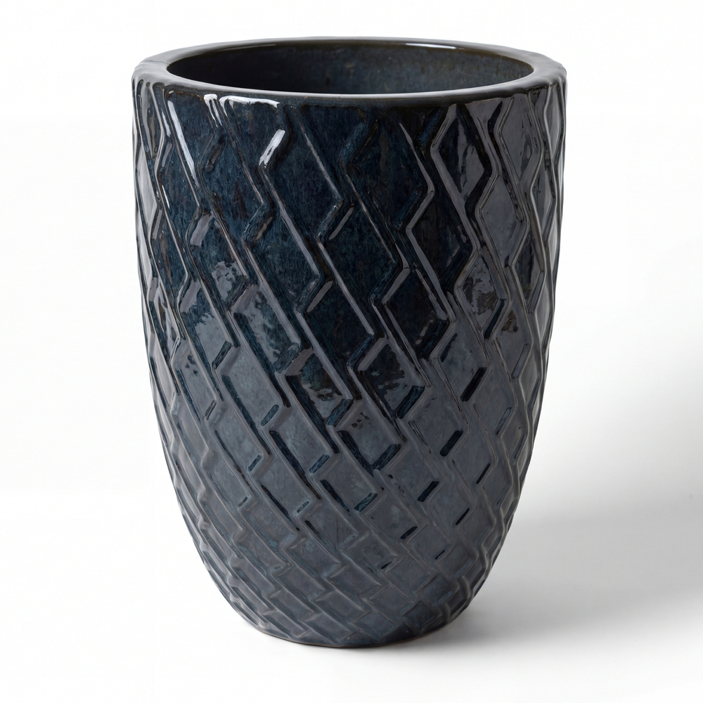 Wzorzysta doniczka ceramiczna Zeus 2 - Szafirowa - L (30 x 44 cm)