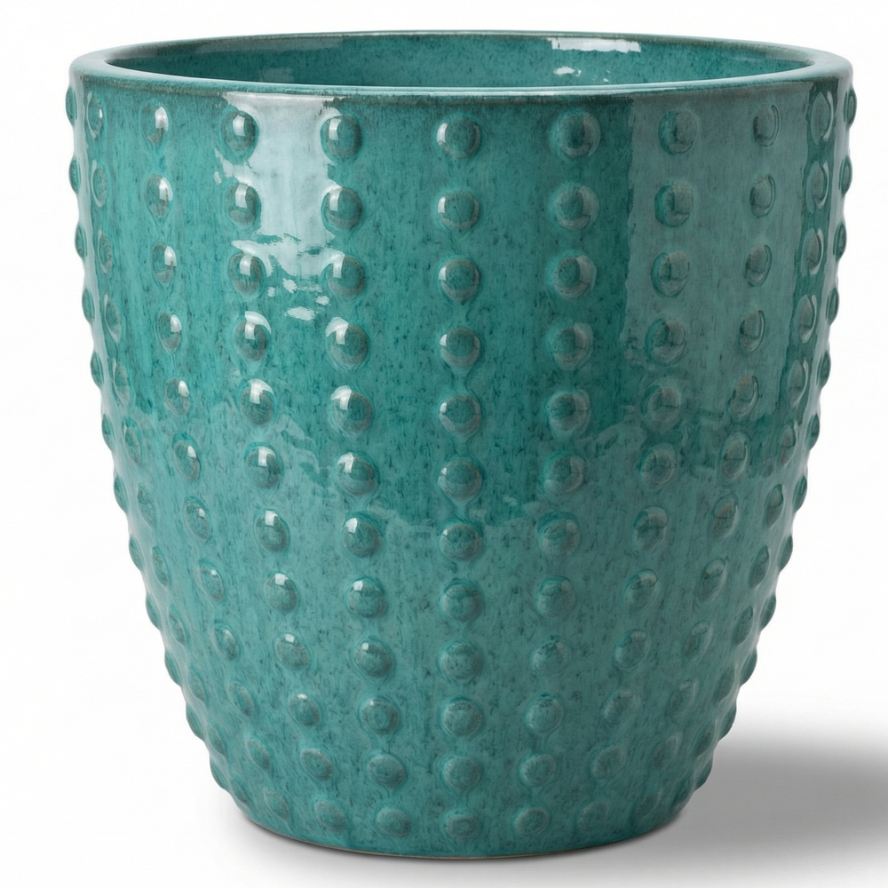 Ceramiczna doniczka Attila Turquoise - Ręcznie robiona szkliwiona doniczka z terakoty - S (23 x 22 cm)
