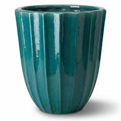 Ceramiczna doniczka Hugo Turquoise - ręcznie robiona szkliwiona doniczka z terakoty