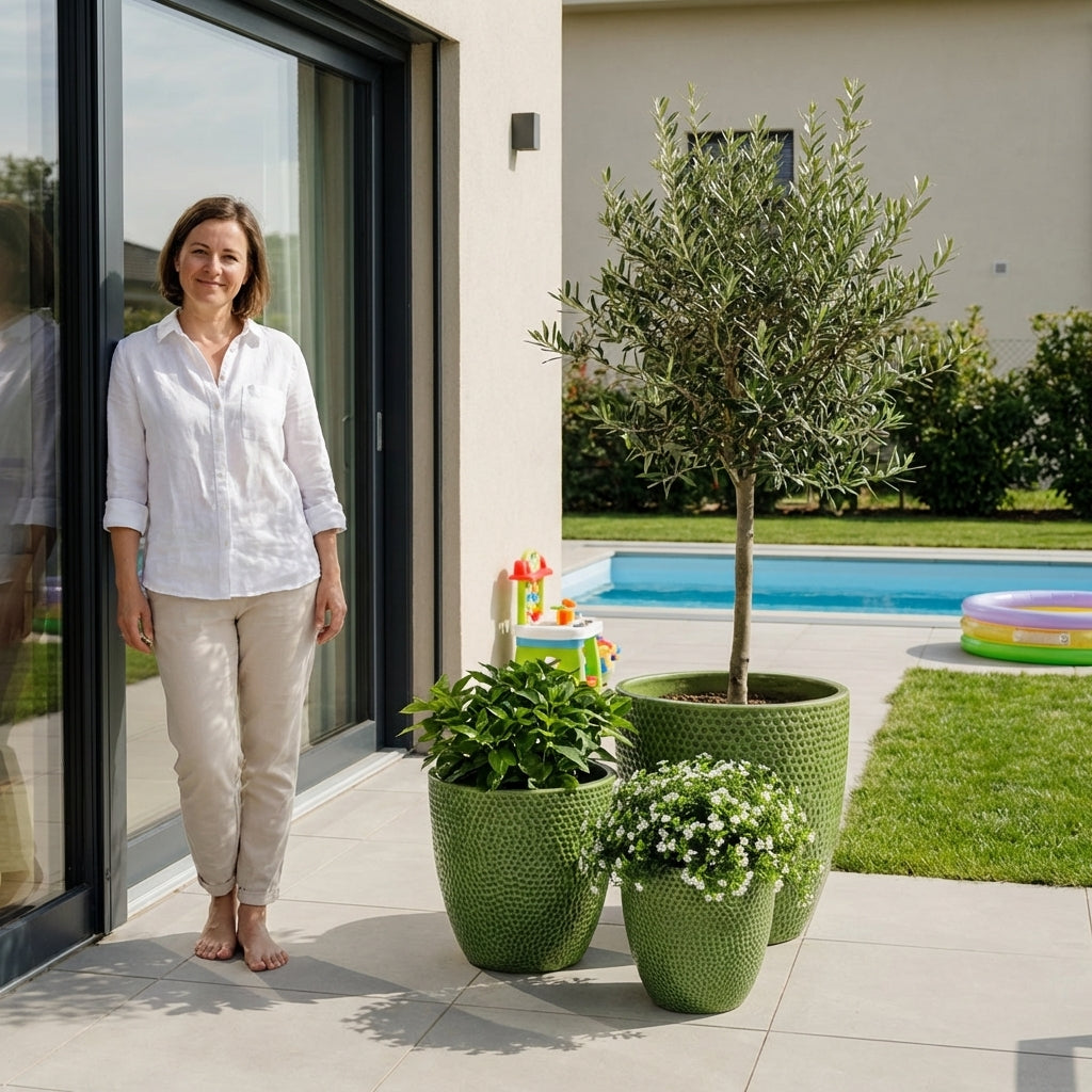 Ručně vyráběný jablečně zelený keramický květináč Cigaline z glazované terakoty