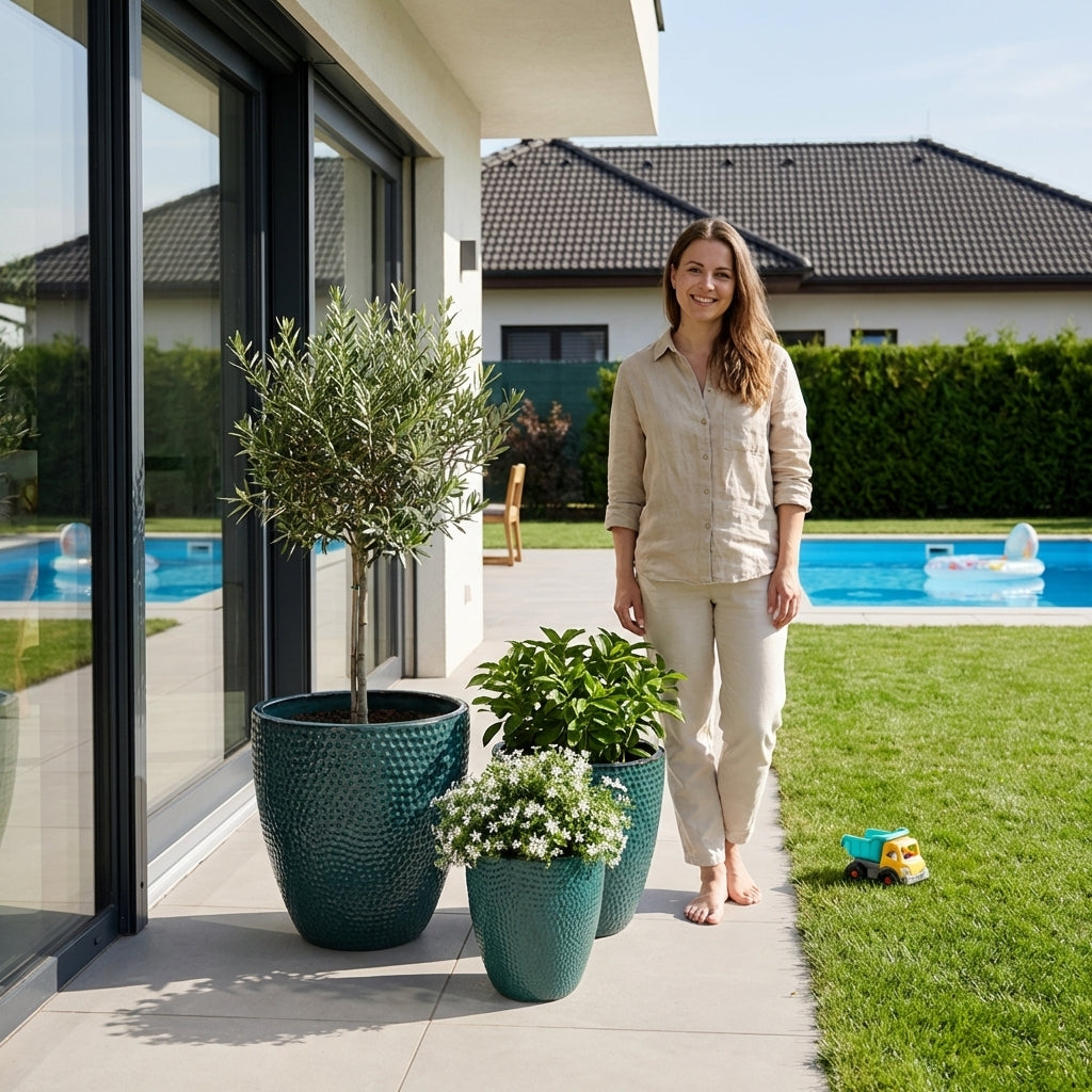 Petrolejově modrý keramický květináč Cigaline z ručně vyráběné glazované terakoty