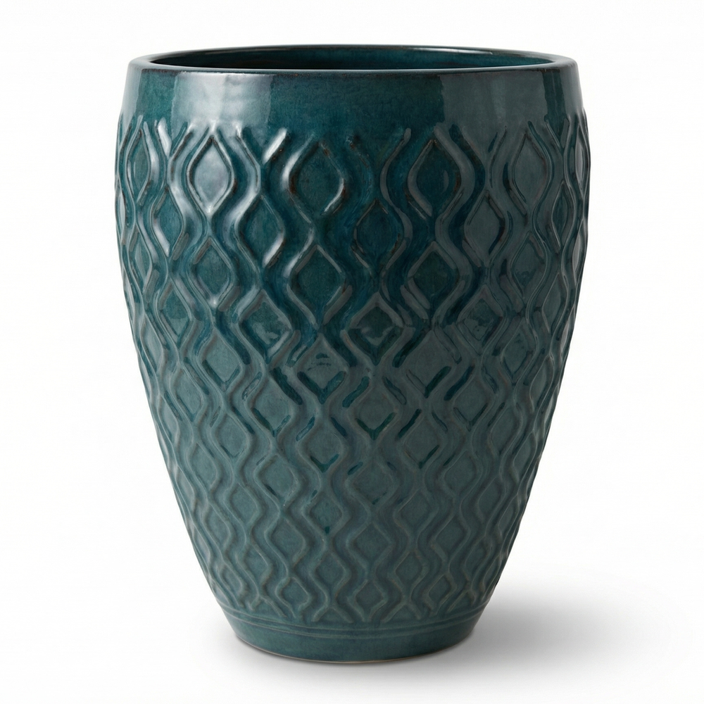Doniczka ceramiczna Phenix - Niebieska naftowa - XL (41 x 55 cm)
