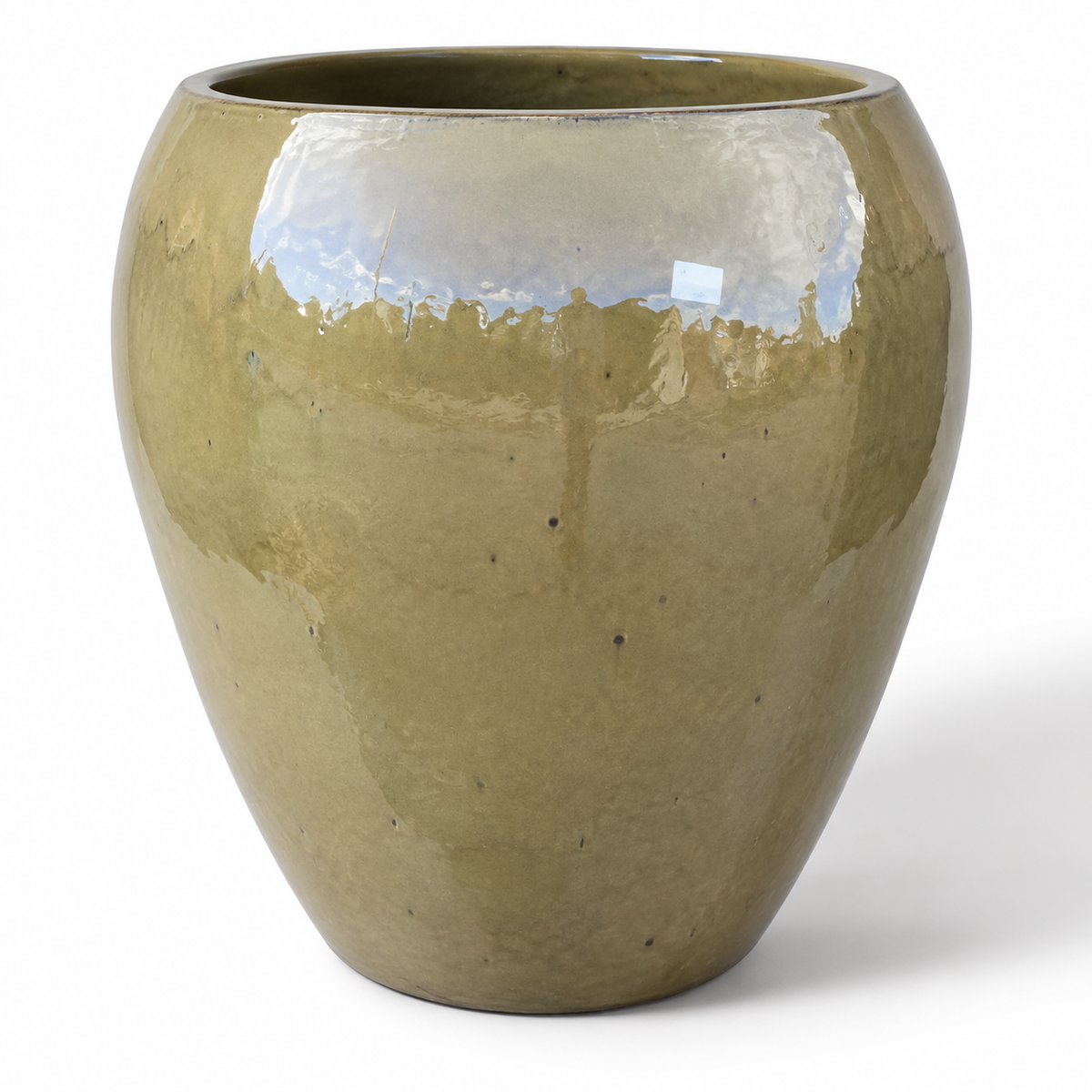 Duża doniczka ceramiczna LAFONTAINE 2 - Oliwkowo-zielona - XL (52x52 cm)