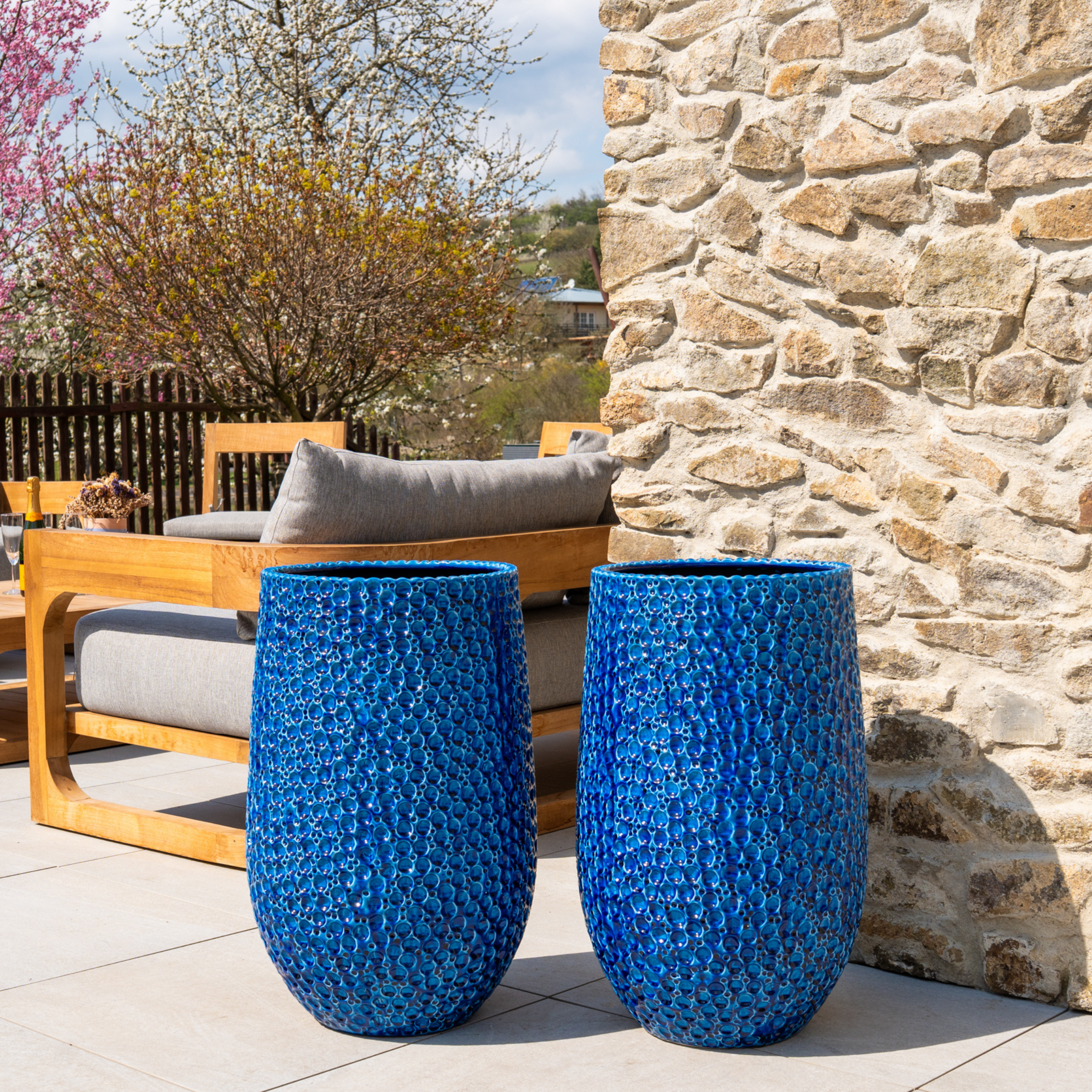 Doniczka ceramiczna Paryż - niebieska