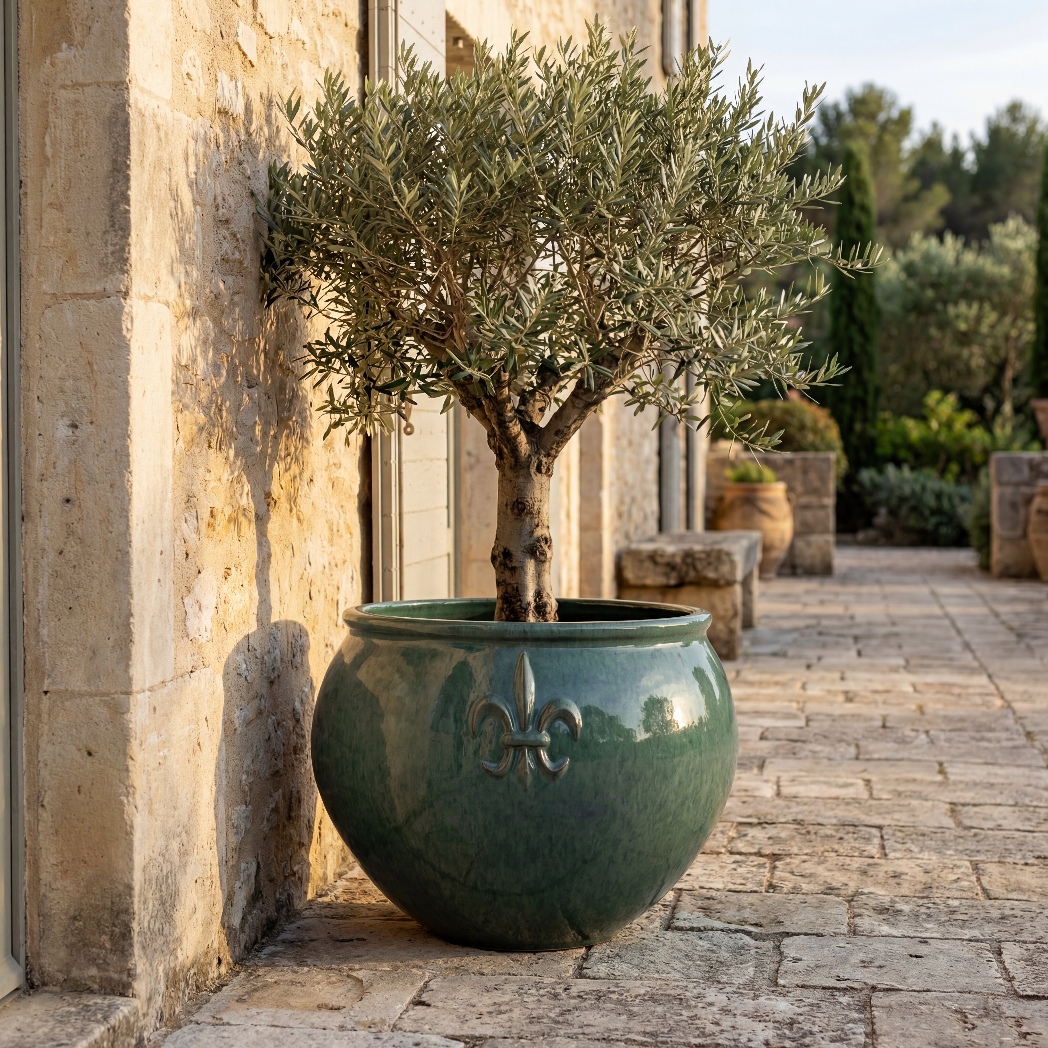 Doniczka ceramiczna Clovis - stalowo-niebieska