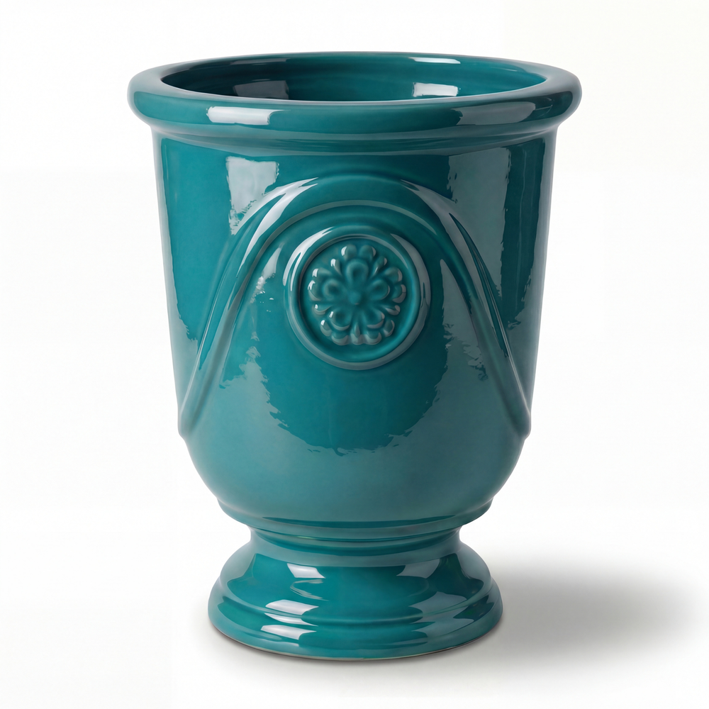 Doniczka ceramiczna Moliere Turquoise - Ręcznie wykonana, szkliwiona doniczka z terakoty - M (24 x 30 cm)
