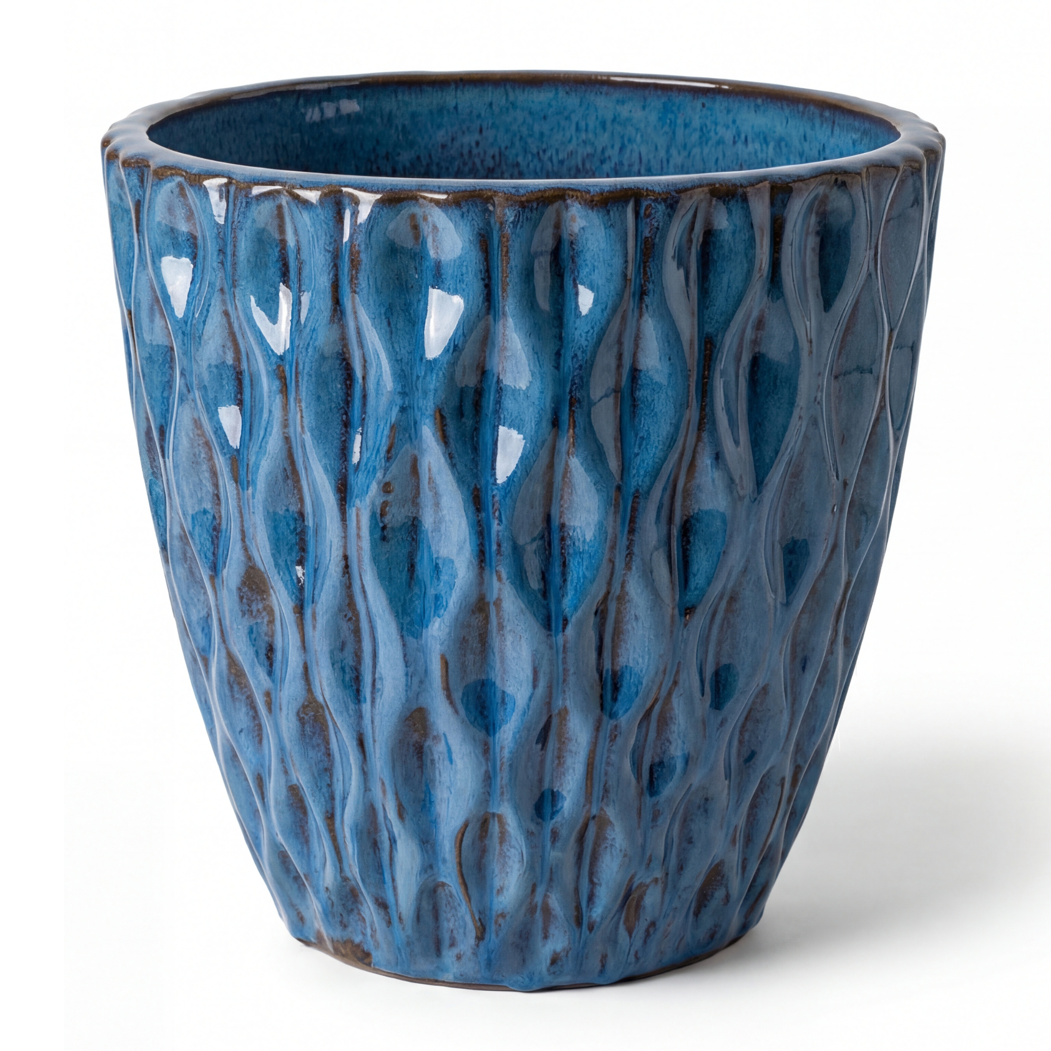 Doniczka ceramiczna Monet w kolorze antycznym niebieskim – ręcznie robiona, szkliwiona doniczka z terakoty