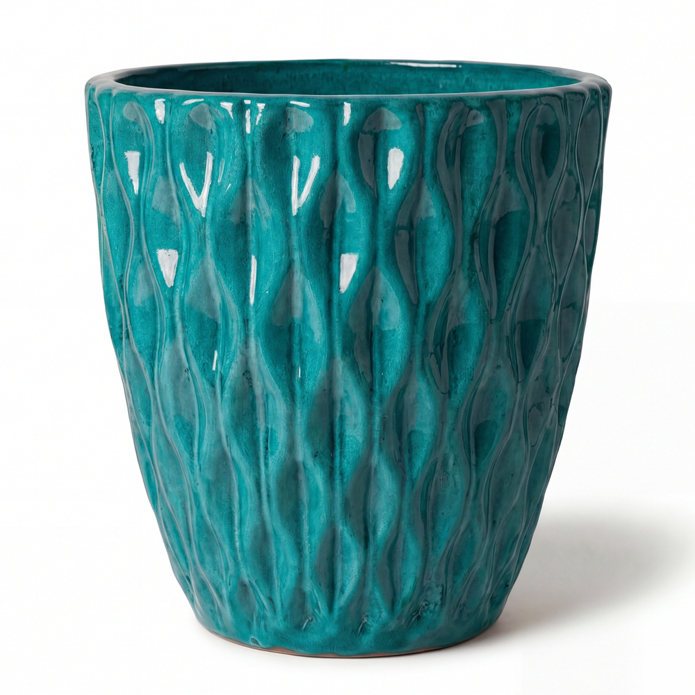 Ceramiczna doniczka Monet Turquoise - Ręcznie wykonana szkliwiona doniczka z terakoty - S (28 x 28 cm)