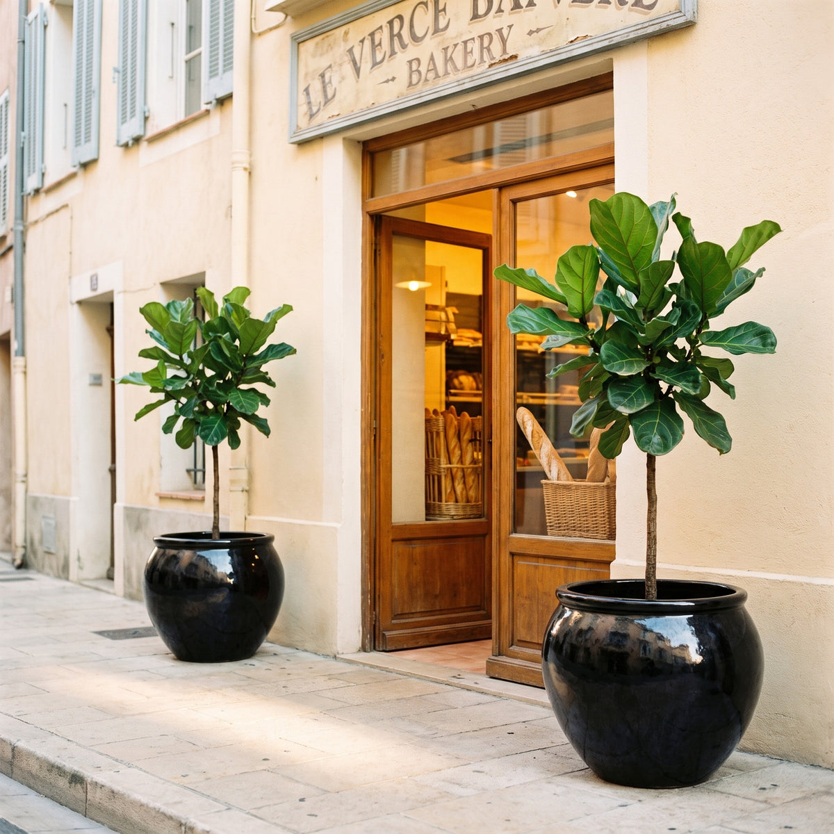 Provencelia LUTECE – glazed ceramic outdoor planter, Black, XL 53 × 43 cm