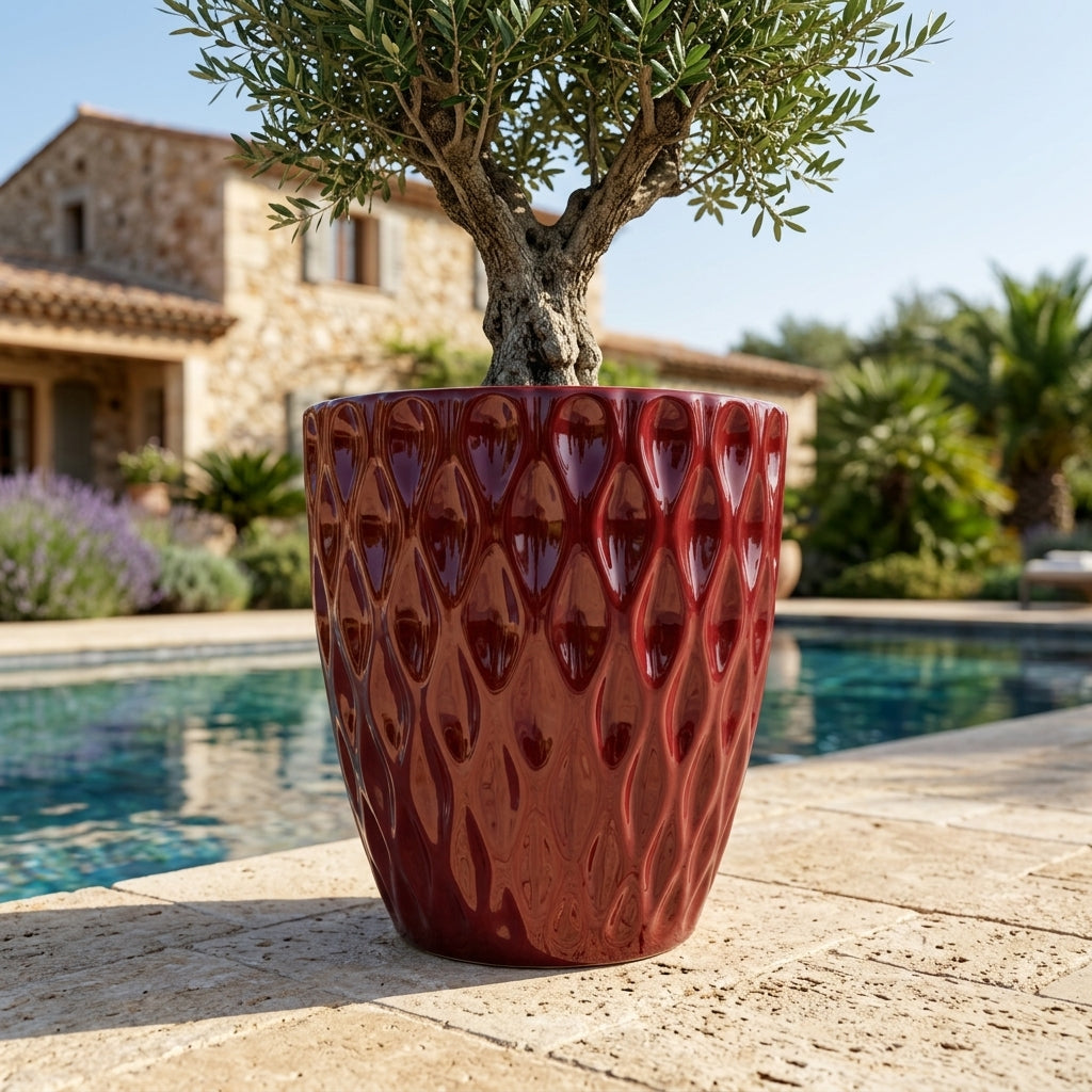 Keramický květináč Monet Císařsky červený – ručně vyráběný glazovaný květináč z terakoty
