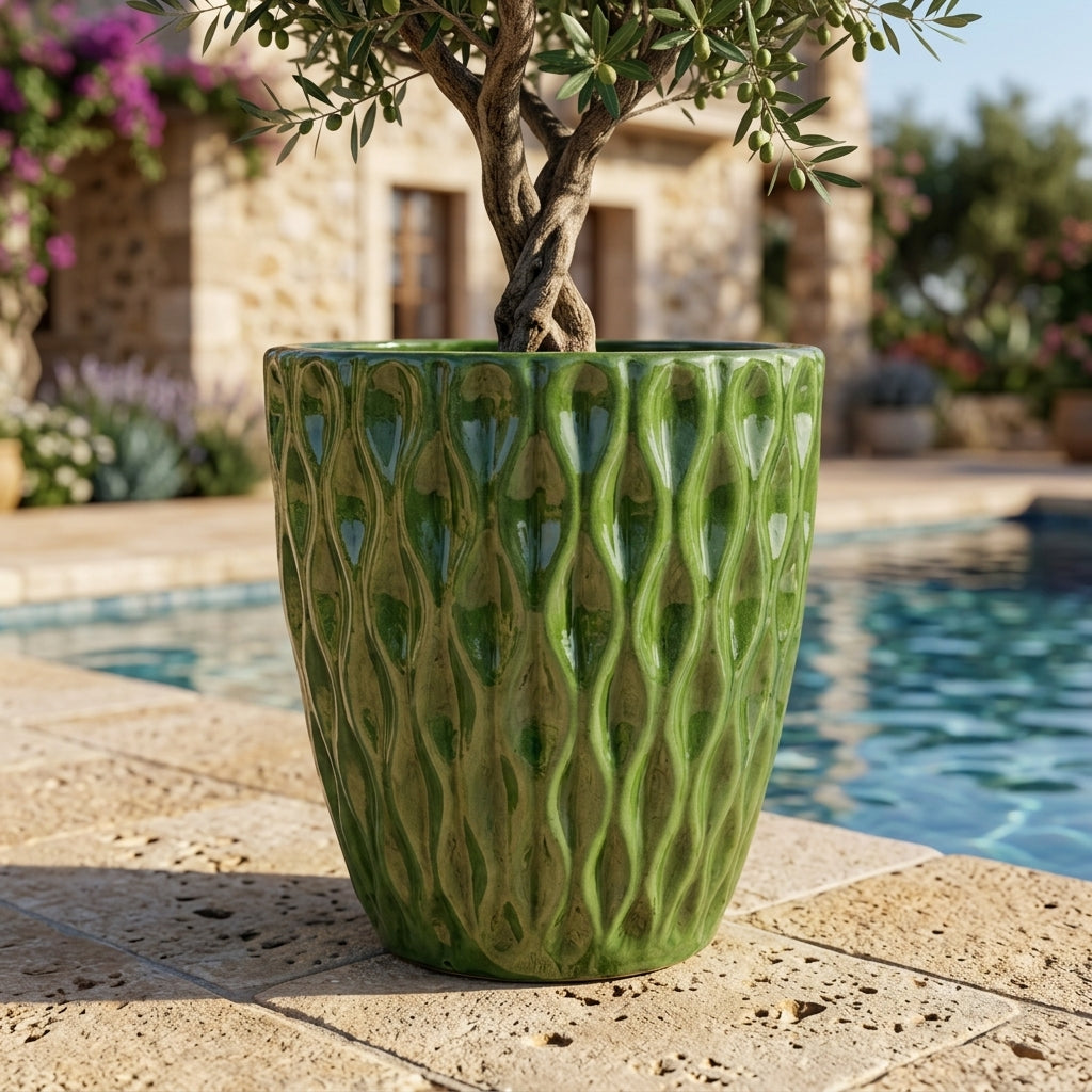 Keramický květináč Monet Jablečně zelený – ručně vyráběný glazovaný květináč z terakoty