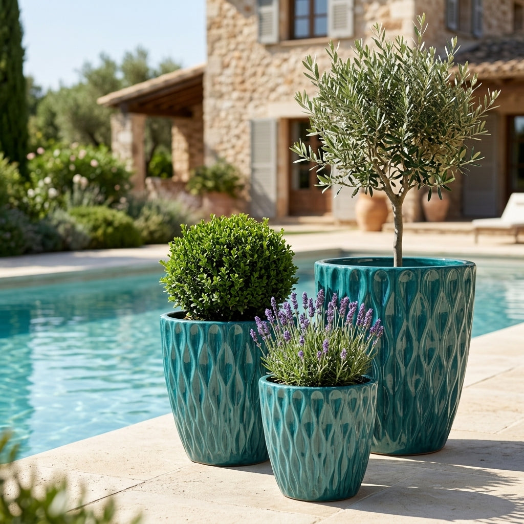 Keramický květináč Monet Petrolejově modrý – ručně vyráběný glazovaný květináč z terakoty