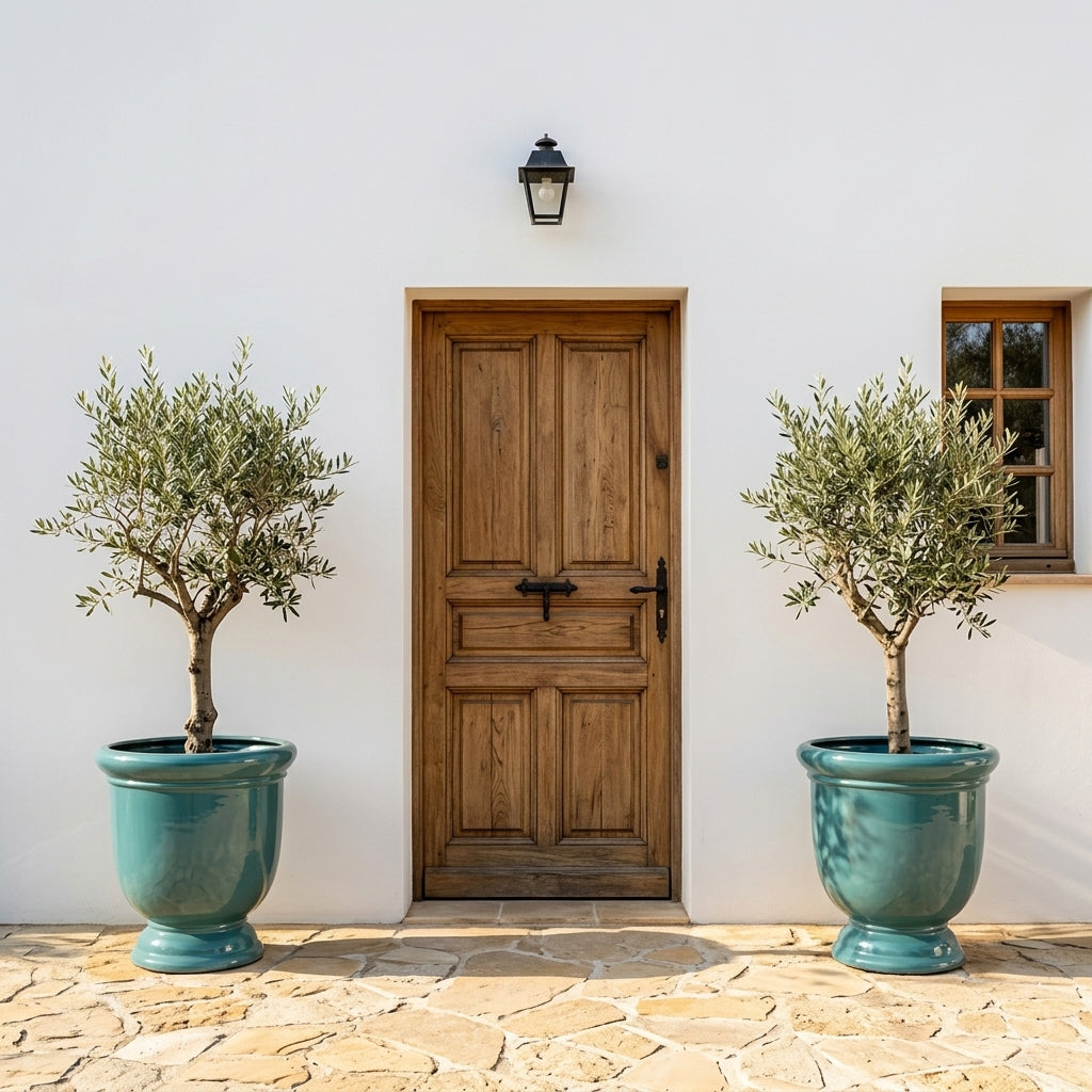 Donica ceramiczna Nefrytowa na tarasie – Titan, styl Anduze