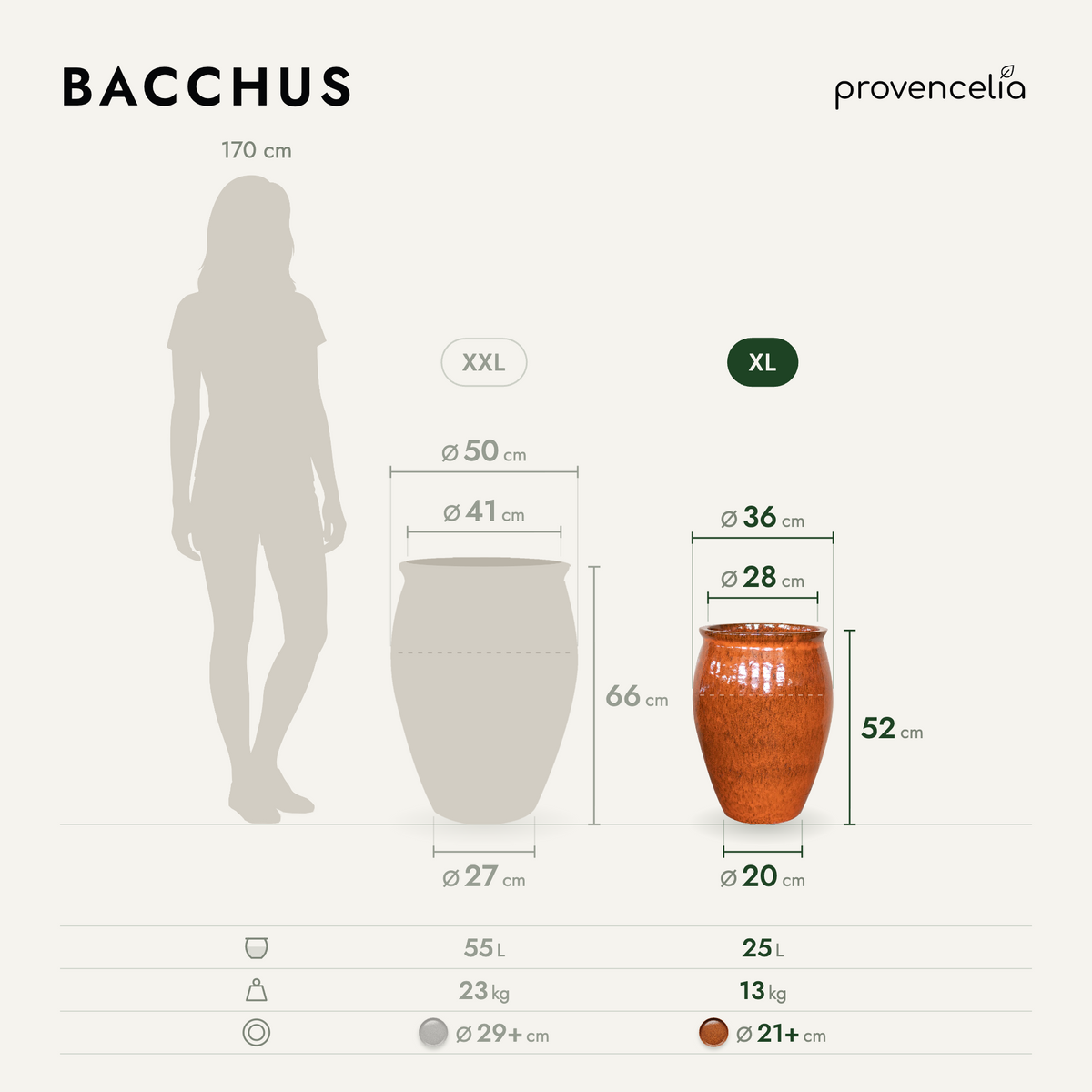 Doniczka BACCHUS pomarańczowa — szkliwiona, mrozoodporna do −25 °C | Provencelia