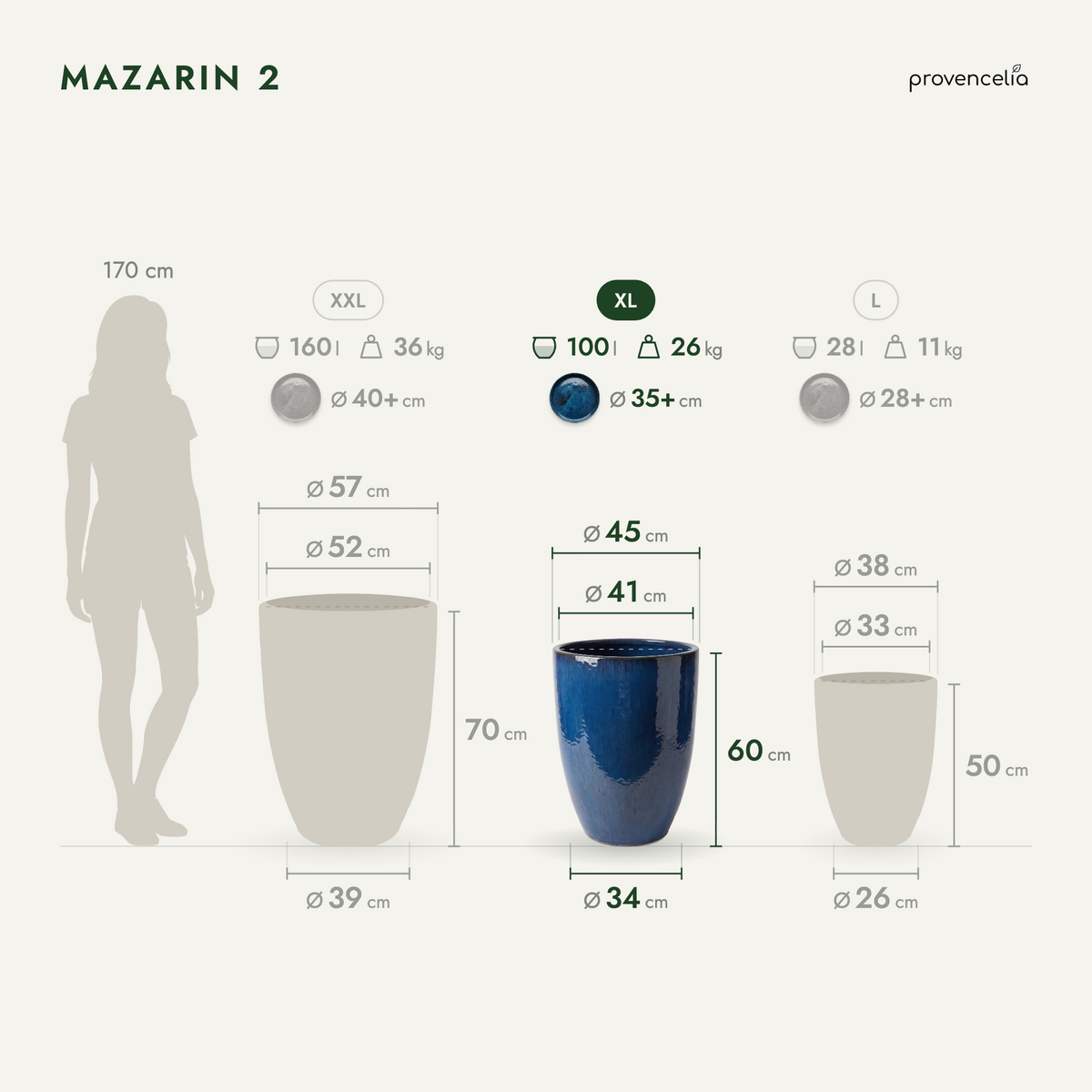 Doniczka ceramiczna Mazarin 2 – Lazurowo-niebieska, XL (45 x 60 cm)