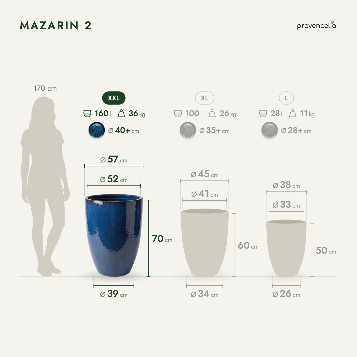 Doniczka ceramiczna Mazarin 2 – Lazurowo-niebieska, XXL (57 x 70 cm)