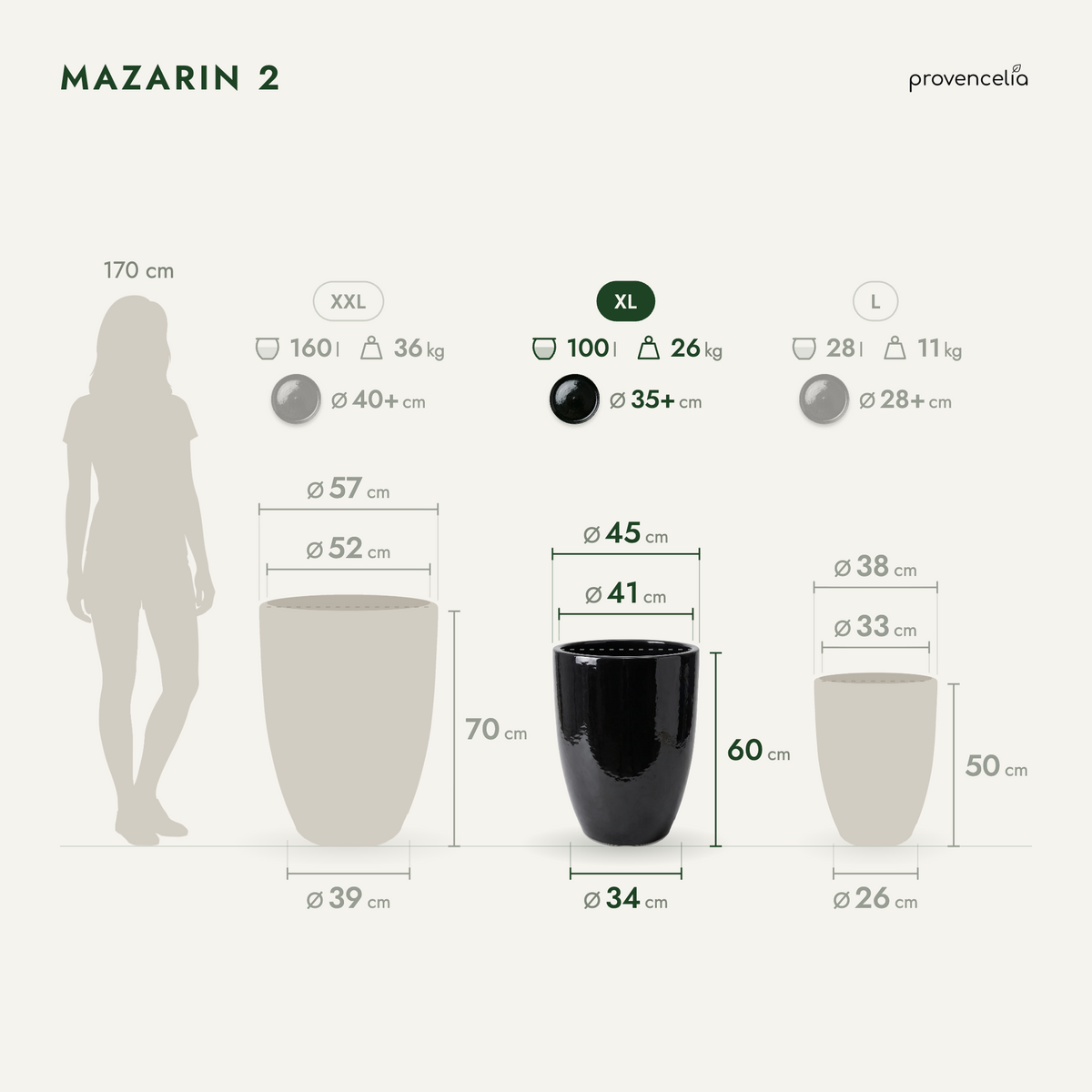 Doniczka ceramiczna Mazarin 2 – Czarna, XL (45 x 60 cm)