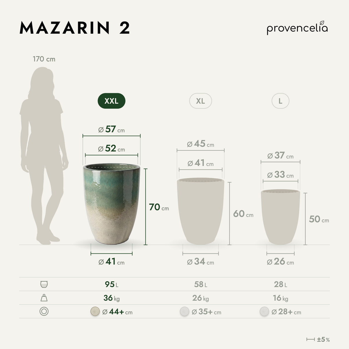 Doniczka ceramiczna Mazarin 2 – Letnia mgła, XXL (57 x 70 cm)