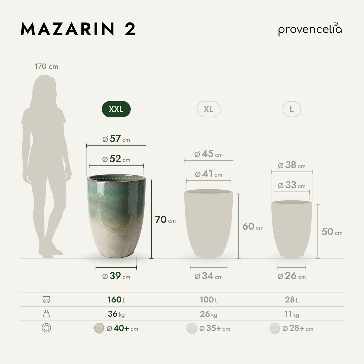 Doniczka ceramiczna Mazarin 2 – Letnia mgła, XXL (57 x 70 cm)