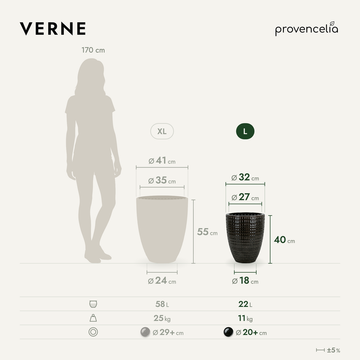 VERNE L – wymiary